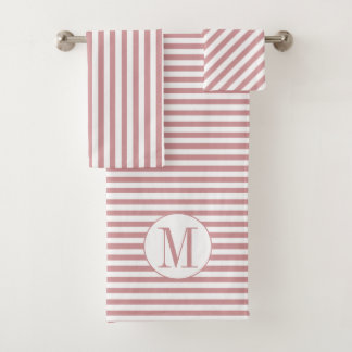 Dusty rose rose et blanc rayures et monogramme