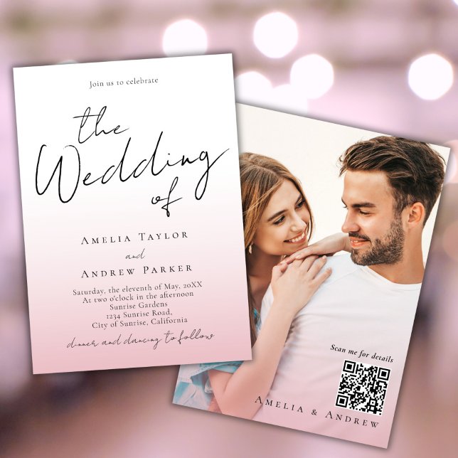 Dusty Rose rose Faire-part de mariage photo Code Q (Créateur téléchargé)