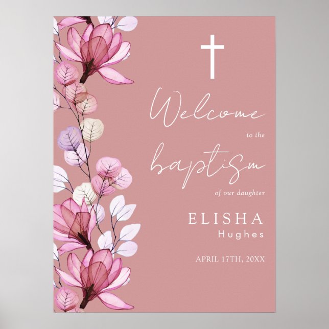 Dusty Rose rose floral Affiche de bienvenue de bap (Devant)