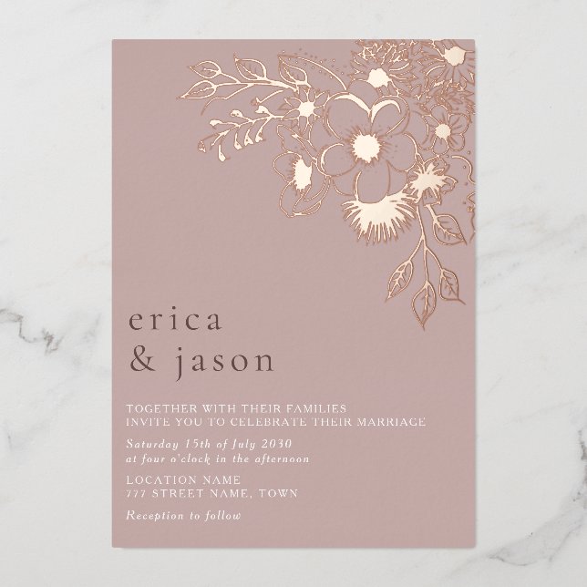 Dusty Rose Rose Gold Foil Mariage Invitation (Recto)