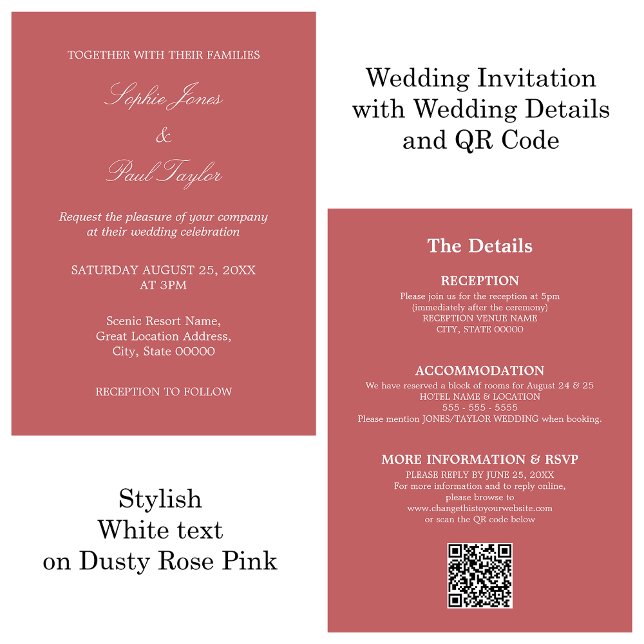 Dusty Rose rose Mariage QR Code RSVP Invitation (Créateur téléchargé)