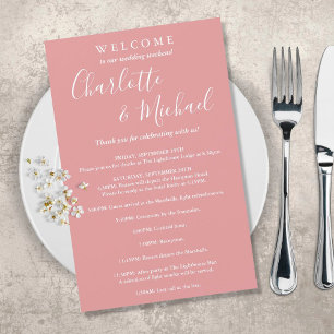 Dusty Rose Script Mariage invité Weekend Programme