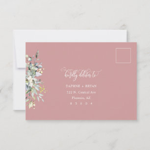 Dusty Rose Vert Feuilles RSVP Carte 3 choix de rep