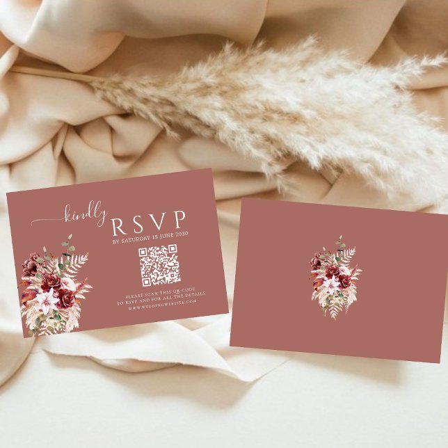 Dusty Rosewood & Burgundy Blush QR Wedding RSVP (Créateur téléchargé)