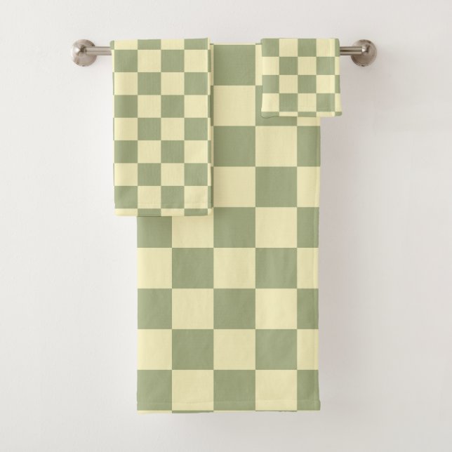 Dusty Sage Green and Butter Yellow Checkerboard (En situation)
