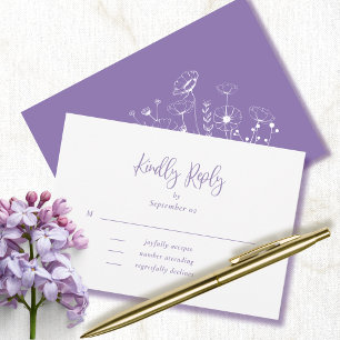 Dusty violet blanc Fleurs sauvages mariage RSVP