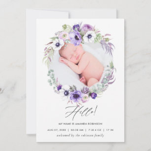 Dusty Violet Faire-part de naissance Carte photo