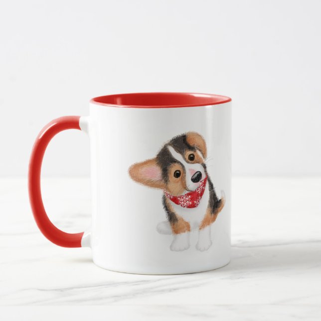 Dylan, chiot de corgi, tasse de Noël (Gauche)