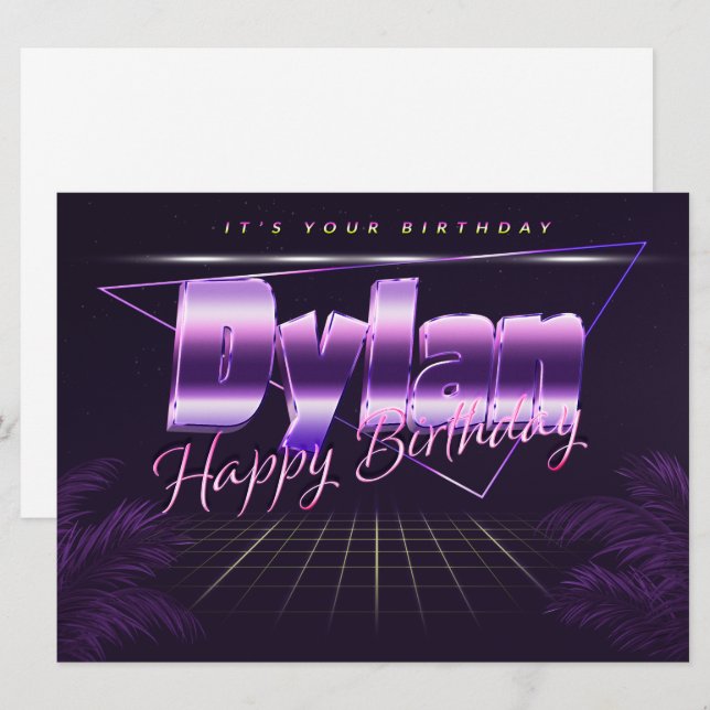 Dylan Nom Prénom lila retro Carte Anniversaire (Devant / Derrière)