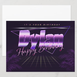 Dylan Nom Prénom lila retro Carte Anniversaire