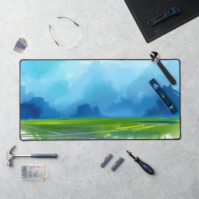 "Dynamic Football Field Desk Mat - Blue Energy Dig (Poste de travail)