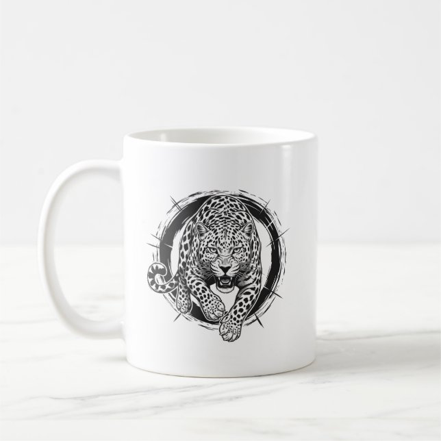 Dynamic Leopard / Jaguar Attack Coffee Mug - Bold  (Gauche)