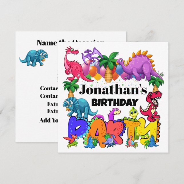 DYNAMITE-O-SAURUS DINOSAUR INVITATION (Devant / Derrière)