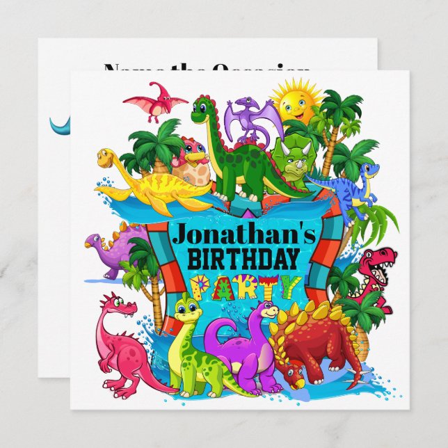 DYNAMITE-O-SAURUS DINOSAUR INVITATION (Devant / Derrière)