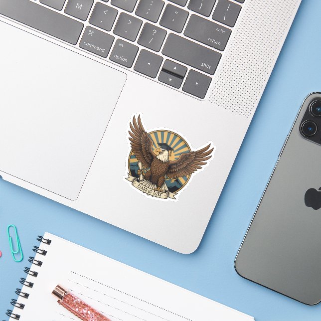 Eagle Graduation Customizable Sticker (Ordinateur portable avec iPhone)