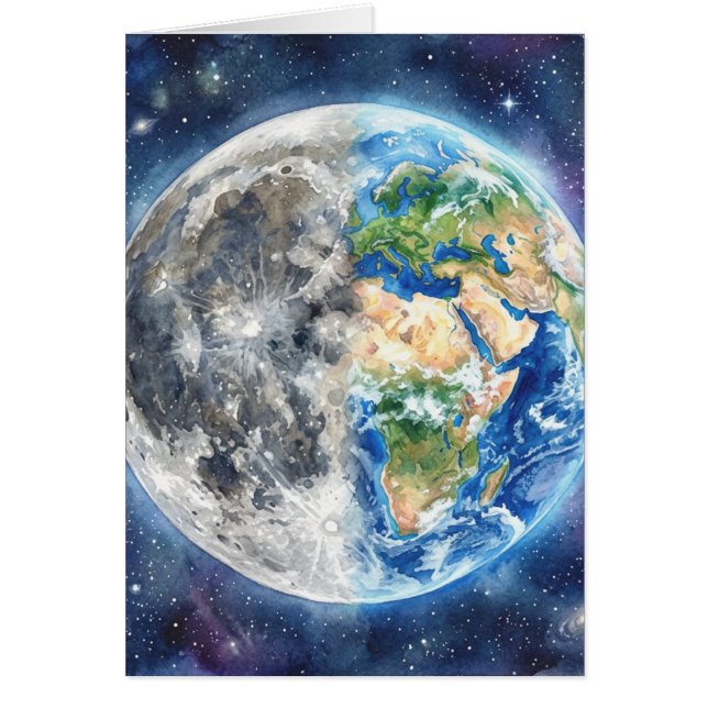 Earth & Moon Watercolor Galaxy Celestial Design (Devant)
