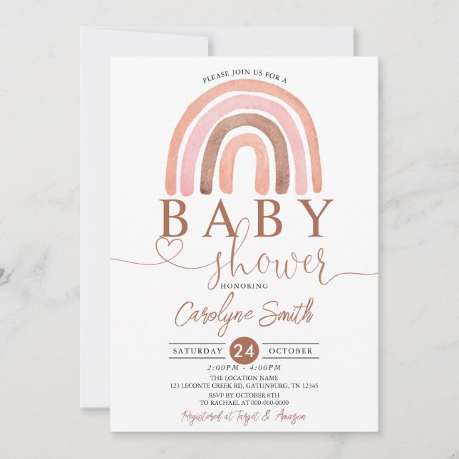 Earth Tones Rainbow Baby shower Invitation (Devant)