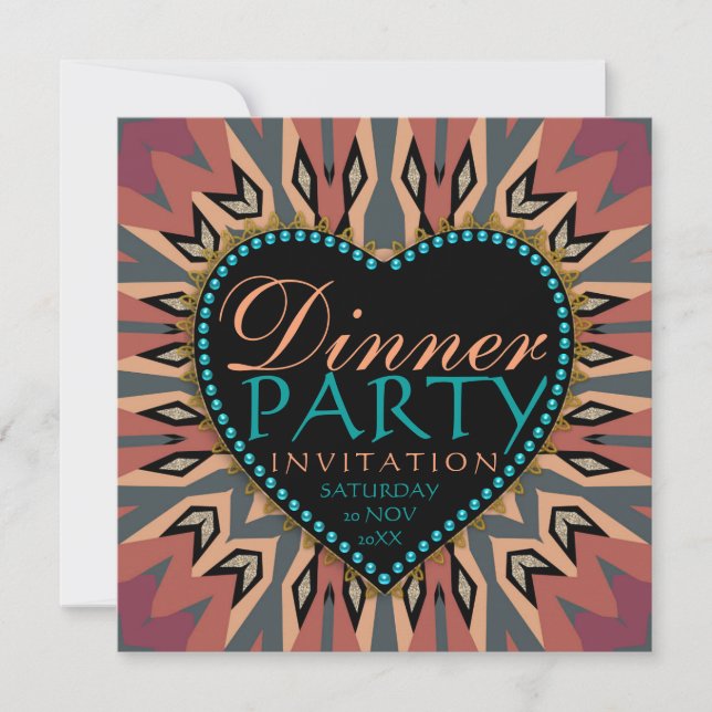 Earthy Bohemian LoveHeart Dinner Party Invitations (Devant)