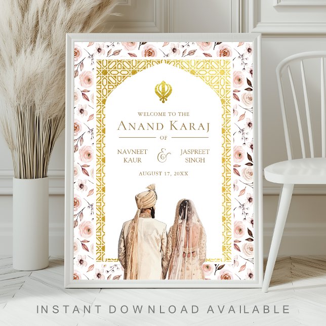 Earthy Floral Anand Karaj Affiche de bienvenue Mar (Créateur téléchargé)