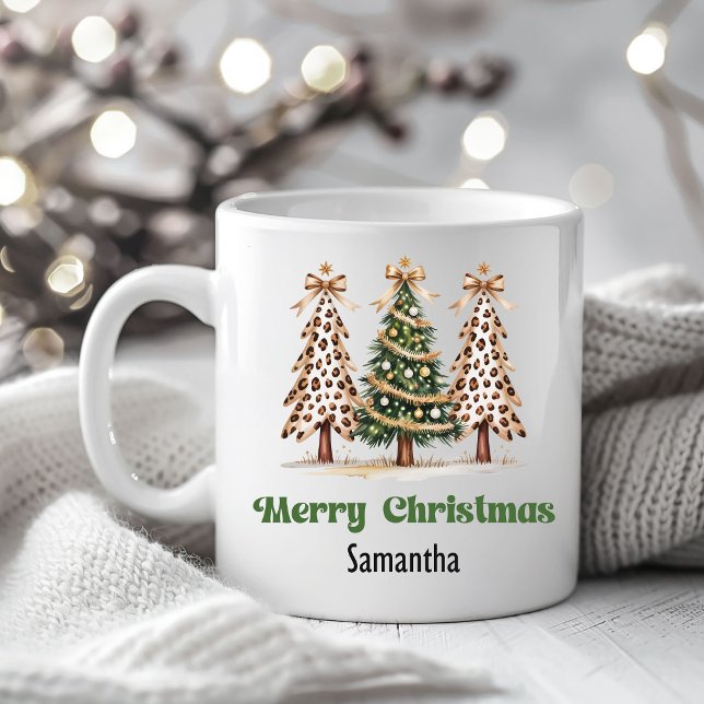 Earthy Leopard Christmas Trees Personalized Mug (Earthy Leopard Christmas Trees Personalized Mug)