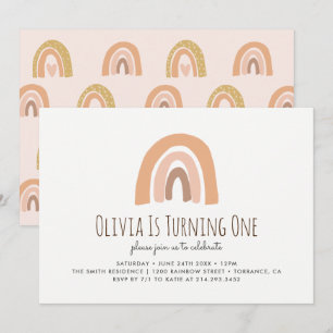Earthy Pastel Rainbow 1er Anniversaire Invitation