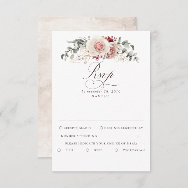 Earthy Shades Foliage Boho Wedding RSVP (Devant / Derrière)