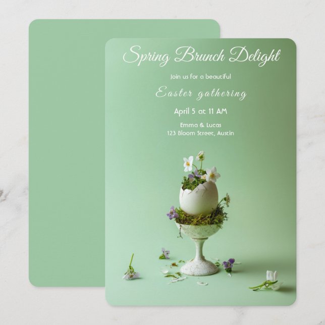 Easter Brunch Invitation Floral Egg Spring Elegant (Devant / Derrière)