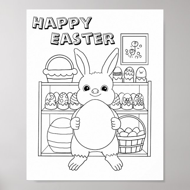 Easter Bunny Rabbit Egg Kids Coloring Page Poster (Devant)