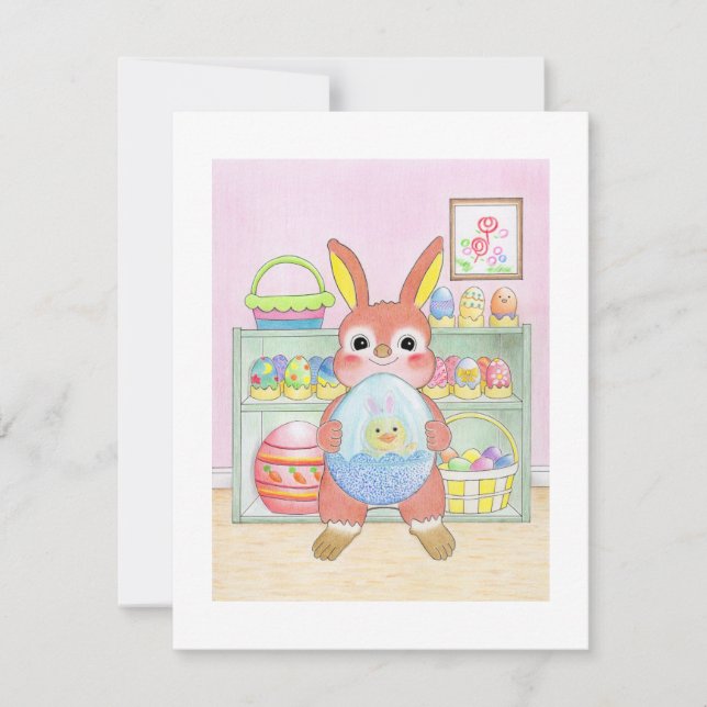 Easter Bunny Rabbit Eggs Kids Flat Card (Devant)
