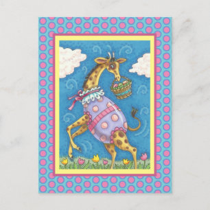 EASTER EGG GIRAFFE & TULIPS, CARTE POSTALE PRINTEM