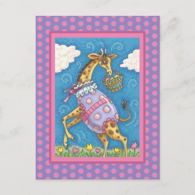EASTER EGG GIRAFFE & TULIPS, CARTE POSTALE PRINTEM (Devant)