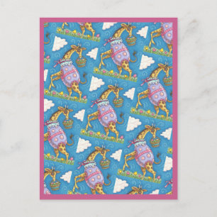 EASTER EGG GIRAFFE & TULIPS, CARTE POSTALE PRINTEM