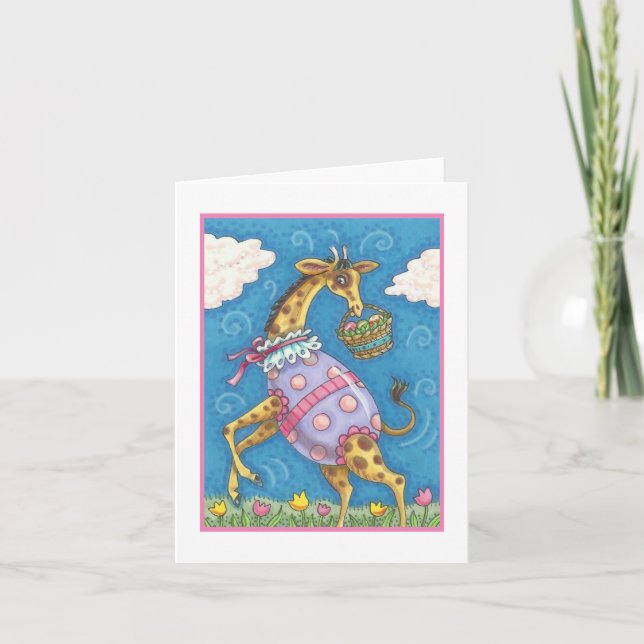 EASTER EGG GIRAFFE & TULIPS PRINTEMPS CARTE DE REM (Devant)