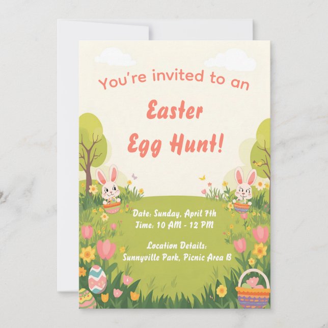 Easter Egg Hunt Invitation – Cute Spring invite (Devant)