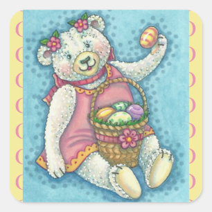 EASTER EGG TEDDDY OURS STICKERS Feuille Carré