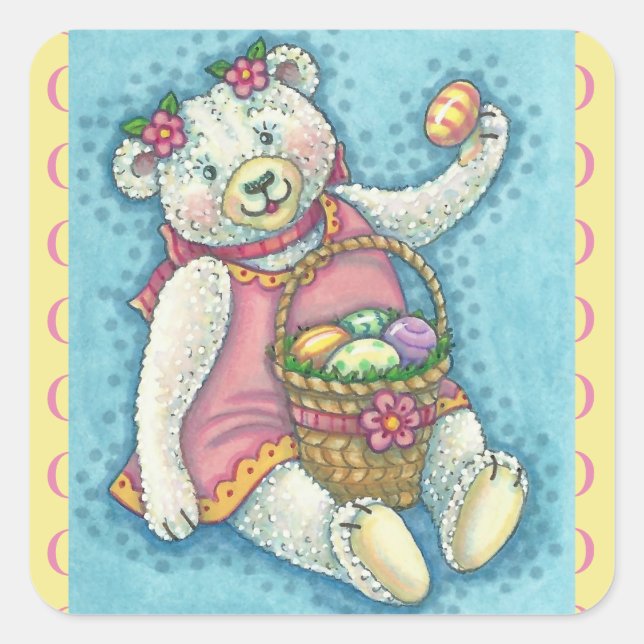 EASTER EGG TEDDDY OURS STICKERS Feuille Carré (Devant)
