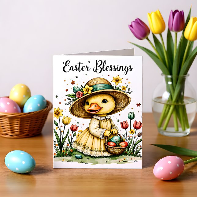 Easter, Floral Duck Greeting & Note Card (Créateur téléchargé)