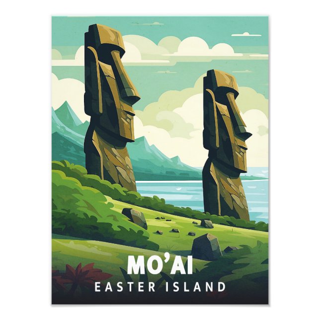 Easter Island - Mo'ai - Vintage Poster (Devant)