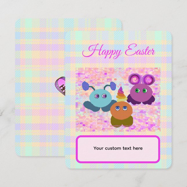 Easter Pastel Plaid Flat Card with Envelope (Devant / Derrière)