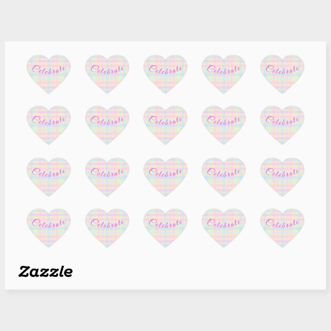 Easter Pastel Plaid Heart Stickers - Celebrate (Feuille)