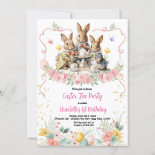 Easter Tea Girl Anniversaire Fête Bunny Invitation