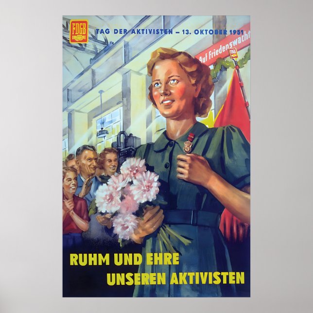 Eastern Germany Propaganda Poster FDGB glory and (Devant)