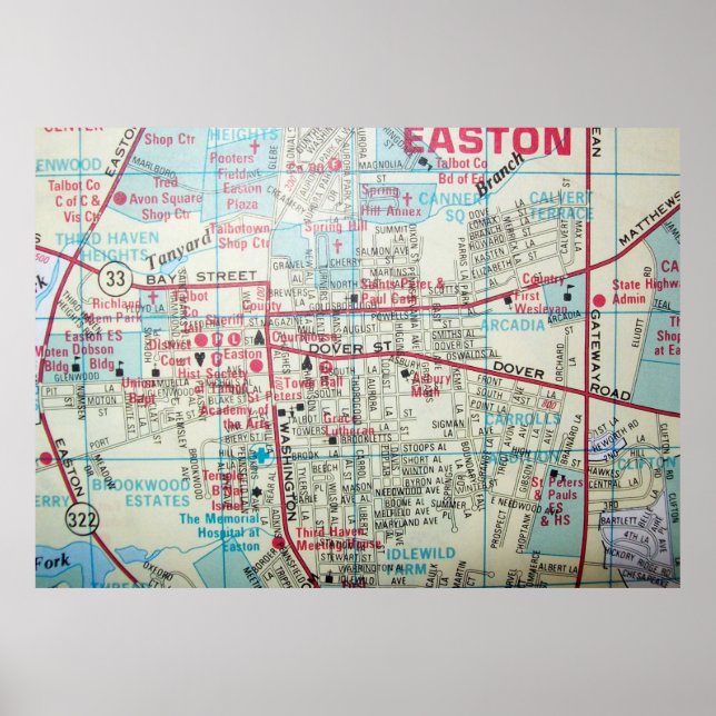 Easton, MD Vintage Map Poster (Devant)