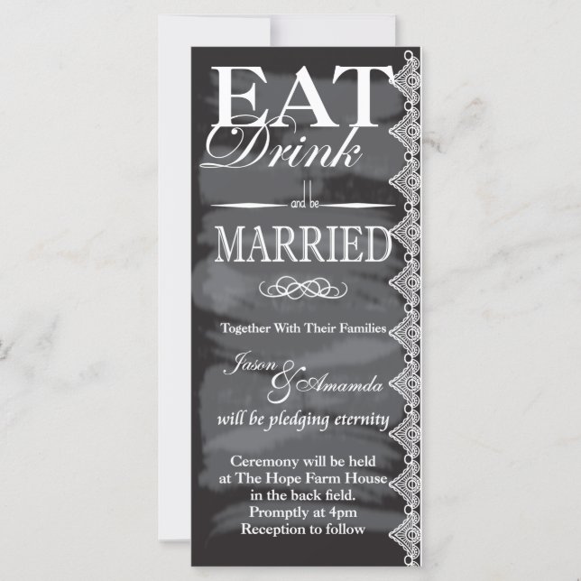 Eat, Boire & Etre Marié Chalkboard Mariage invite (Devant)