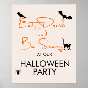 Eat Drink & Be Effrayant Halloween Affiche de bien