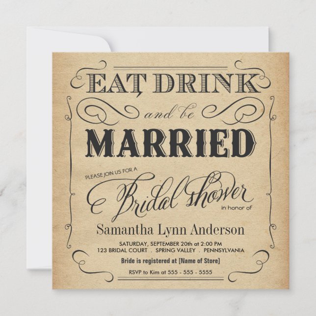 Eat Drink be Married Bridal Shower Invitations (Devant)