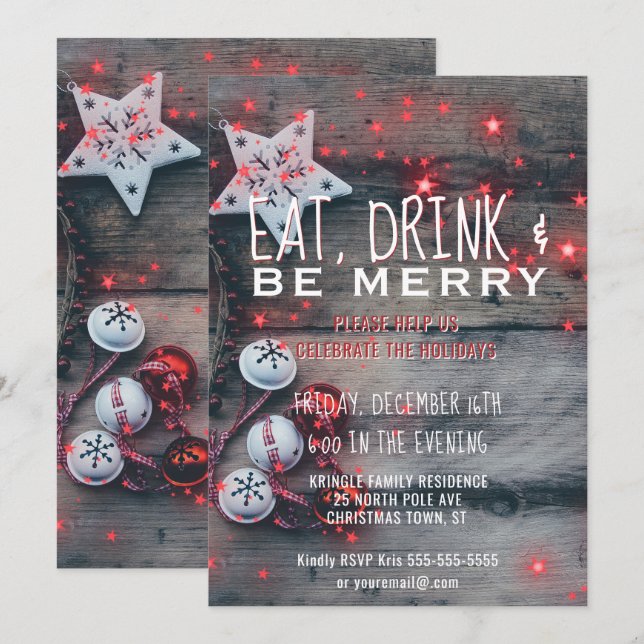 Eat Drink Be Merry Holiday Party Invitation (Devant / Derrière)