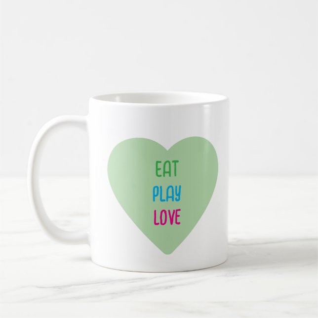 Eat Play Love - Cute Pastel Heart Coffee Mug (Gauche)