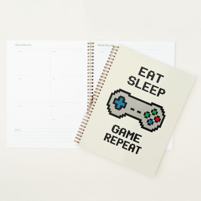 Eat Sleep Game Repeat Planner – Pixel Art Gamer (Devant avec enveloppe)