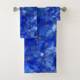 Eau bleu aquarelle capricieuse lune étoiles bronze